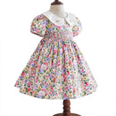 Kids Little Girls Handmade Smocked Floral Flower Print Dresses 2023 Spring Summer Toddler Girl Princess Vintage Smock Dress