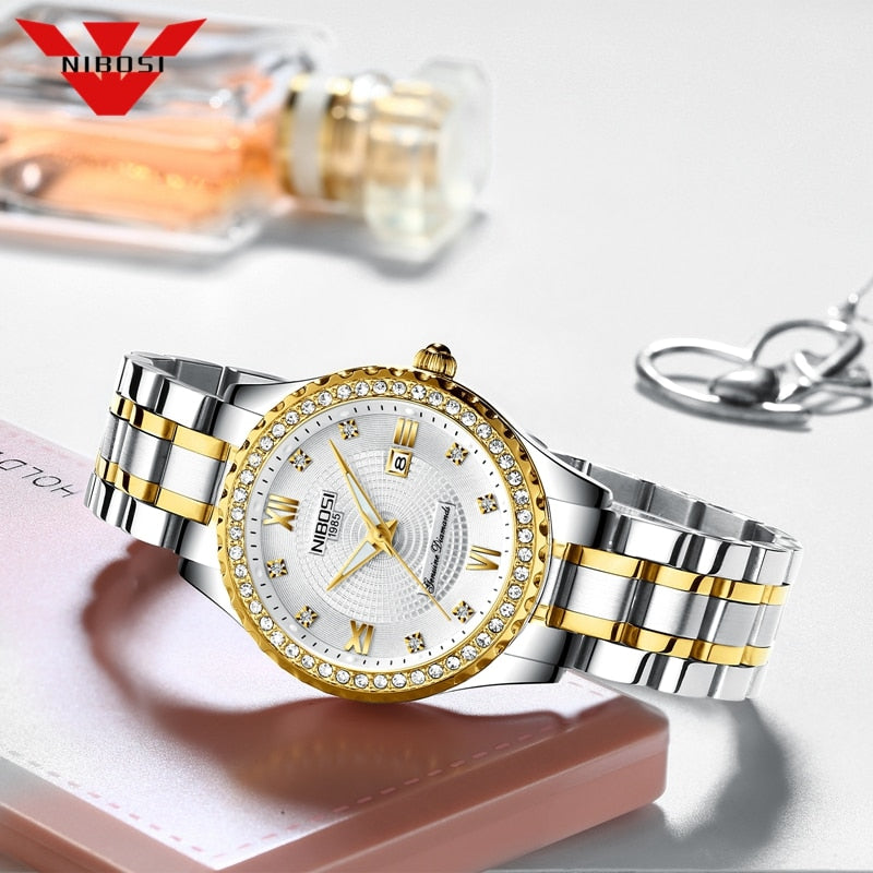 Reloj NIBOSI 2022 de oro nuevo para mujer, relojes creativos de acero para mujer, relojes de pulsera para mujer, reloj impermeable para mujer, reloj femenino