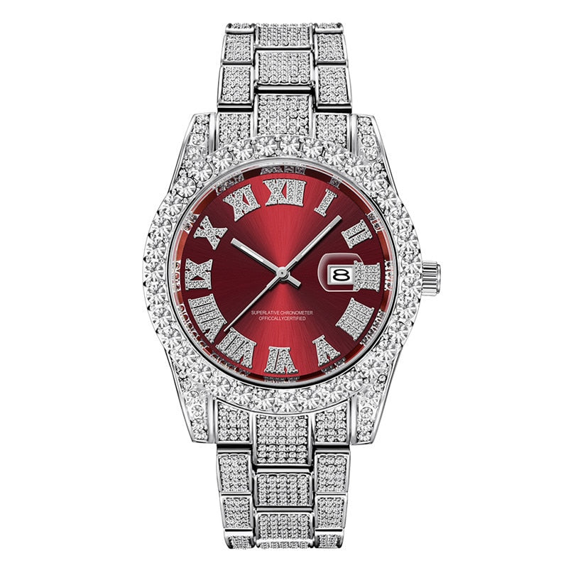 Hip Hop Full Iced Out Mens Watches Luxury Date Quartz Wrist Watches With Micropaved Cubic Zircon Watch For Women Men Jewelry