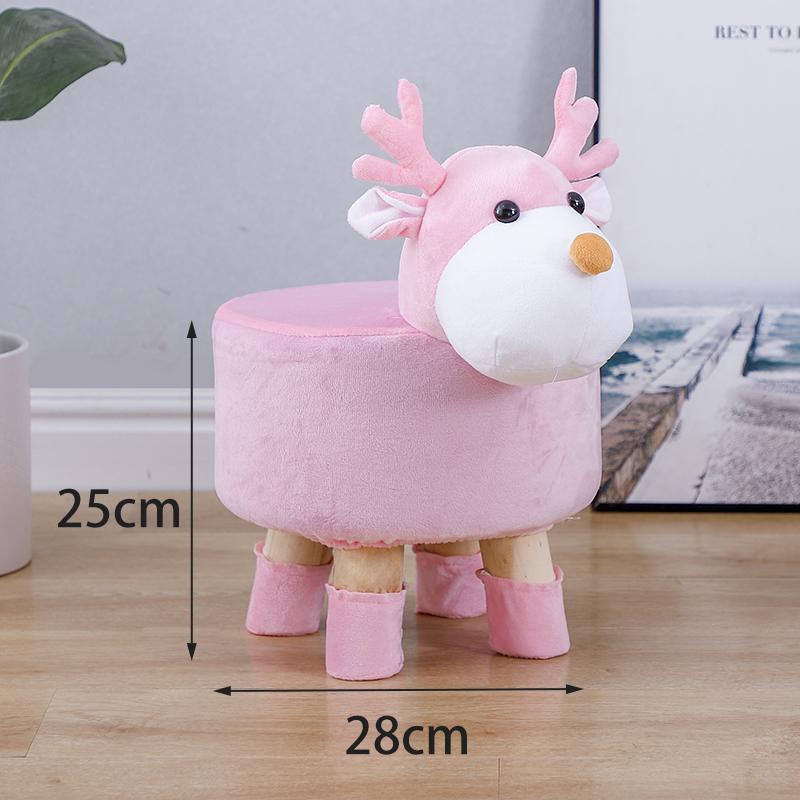 Multi-Style Handmade Animal Chair Wood Kids Stools Shoes Sofa with Plush Cartoon Cover Upscale Adult Baby Chairs Small Bench