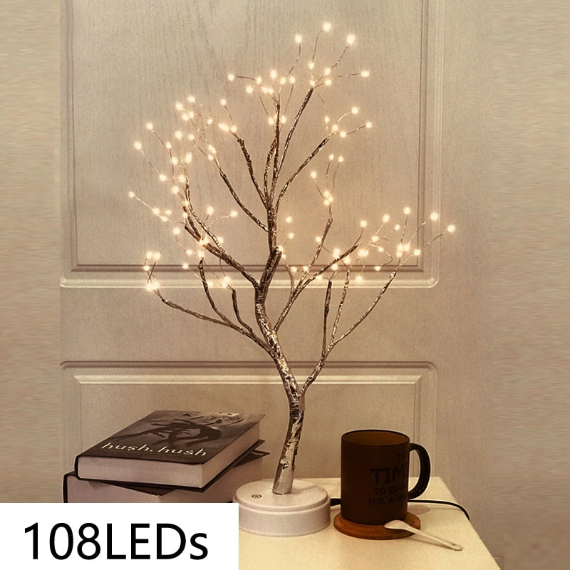 Alambre de cobre LED forma de árbol noche con Sensor táctil interruptor decoración batería USB Led lámpara de mesa luz de mesa