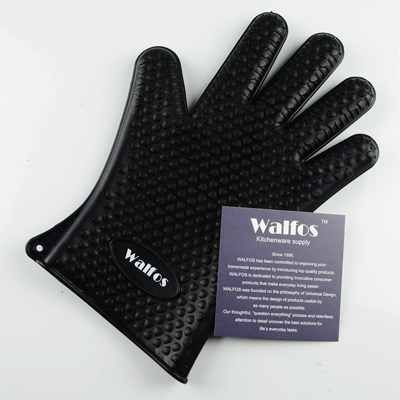 WALFOS 1 Piece Food Grade Cooking Baking BBQ Glove Heat Resistant Silicone BBQ Grill Glove Barbecue Grilling Glove BBQ Tools