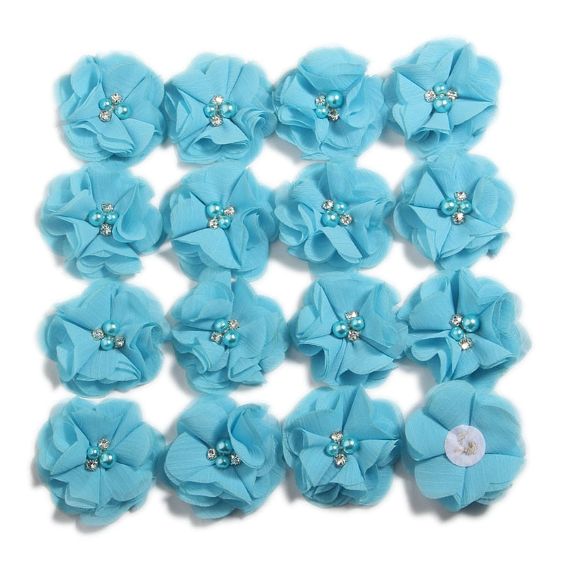 240 STÜCKE 5,5 cm 2 "Perlen Cluster Strass Mitte Chiffon Haar Blume Hand Nähen Blume Boutique Für Baby Stirnbänder