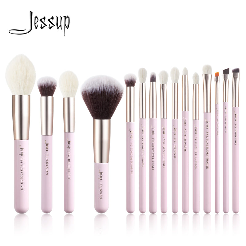 Jessup Make-up-Pinsel Professionelles Make-up-Pinsel-Set Foundation Eyeshadow Blender Powder Blush 15pcs Tool Kits Ziegenhaar