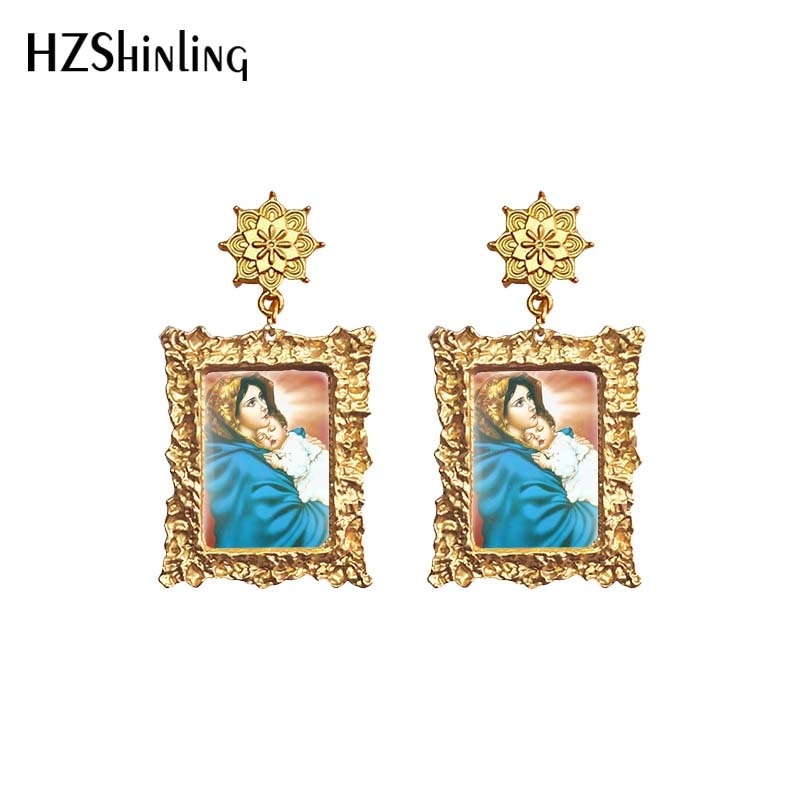 2020 Antique Dangle Earrings Mother of God Virgin Mary Retro Paintings Glass Cabochon Mandala Pendants Jewelry for Women