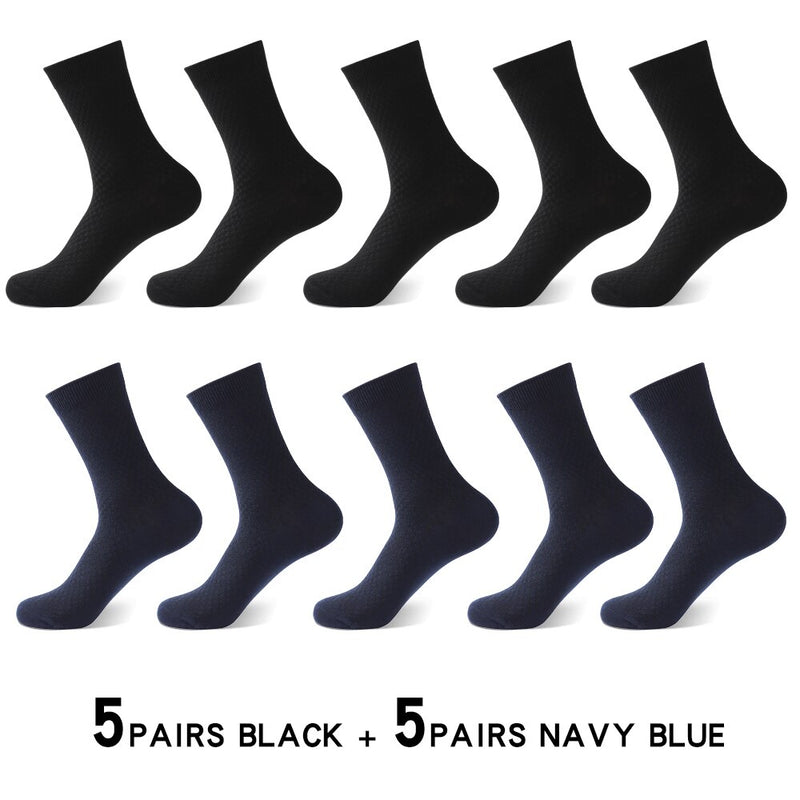 10 par/lote de calcetines de fibra de bambú para hombre de alta calidad, calcetines largos de compresión, calcetín informal negro de negocios para hombre, talla grande 38-45