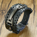 Vnox 26mm Wide Bracelets for Men Viking Icon Nordic Rune Hammer Wristband Black Brown Punk Rock Vintage Jewelry