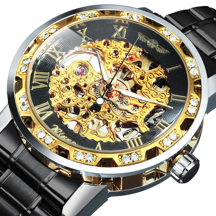 Reloj mecánico con diamantes transparentes Winner, reloj de pulsera con esqueleto para hombre, relojes de lujo de la mejor marca, reloj de tamaño Unisex, reloj para hombre