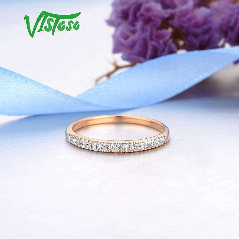 VISTOSO genuino 14K 585 oro rosa brillante diamante delicado anillo para mujer aniversario compromiso moda moda joyería fina