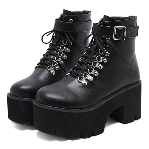 Gdgydh New Arrival Womens Autumn Shoes Chunky Block High Heel Platform Lace up Ankle Boots For Women Comfortable Promotion Sale