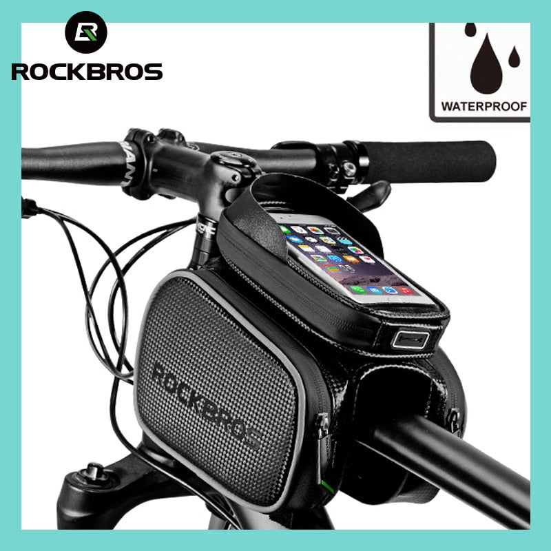 Bolsa de tubo superior para bicicleta de ciclismo ROCKBROS, marco de bicicleta MTB a prueba de lluvia, bolsa de pantalla táctil para teléfono móvil, accesorios para bicicleta