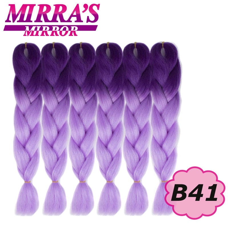 Trenzas Jumbo de 24 pulgadas, cabello sintético para caja trenzada, extensiones de cabello trenzado Ombre, tres tonos, negro, marrón, azul, rosa, espejo de Mirra