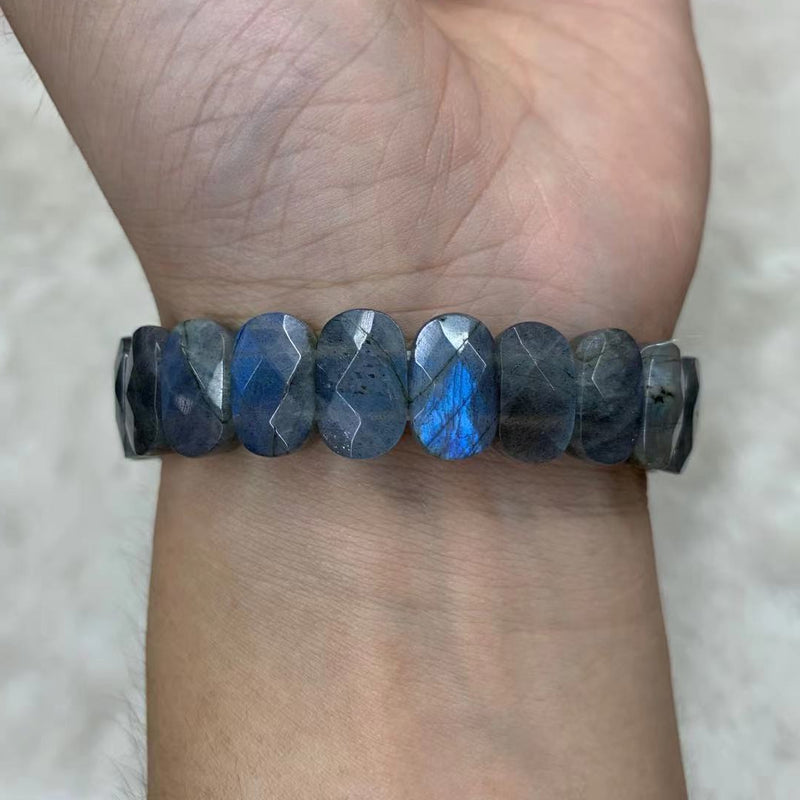 Pulsera de cuentas de piedra de labradorita de arcoíris azul A +++, brazalete de piedra natural con ojo de gato para mujer y hombre