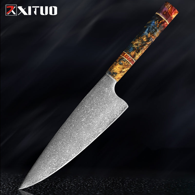 XITUO Chef's Nakiri cuchillo 67 capas japonés Damasco acero Damasco Chef cuchillo 8 pulgadas Damasco cuchillo de cocina madera solidificada HD