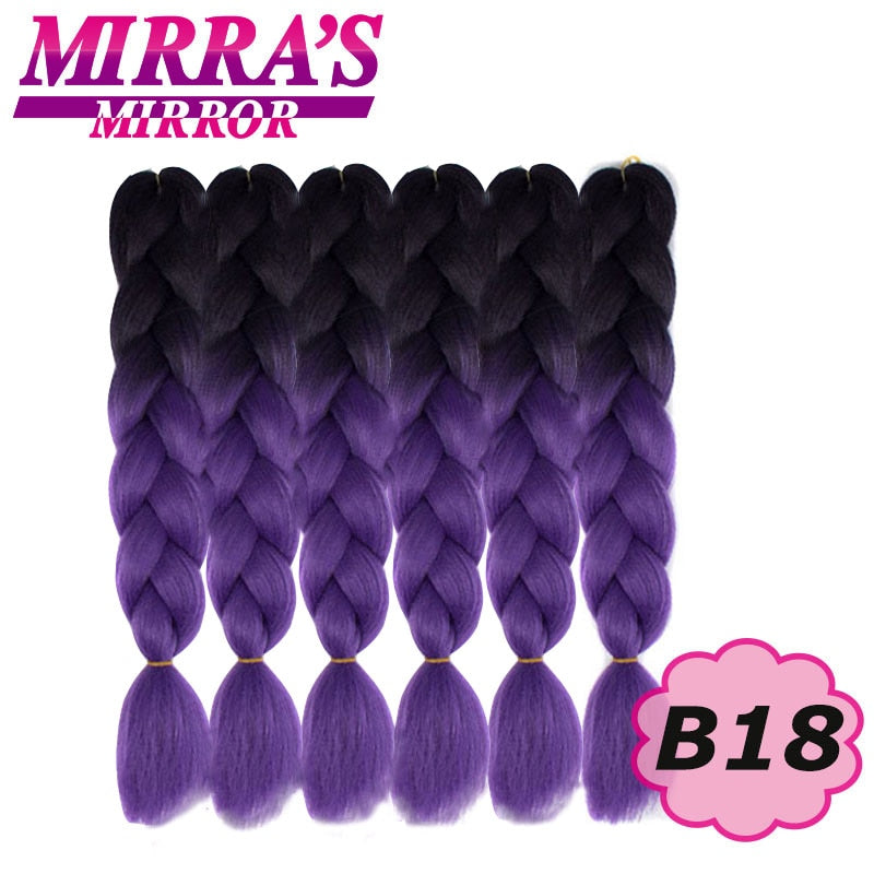 Trenzas Jumbo de 24 pulgadas, cabello sintético para caja trenzada, extensiones de cabello trenzado Ombre, tres tonos, negro, marrón, azul, rosa, espejo de Mirra