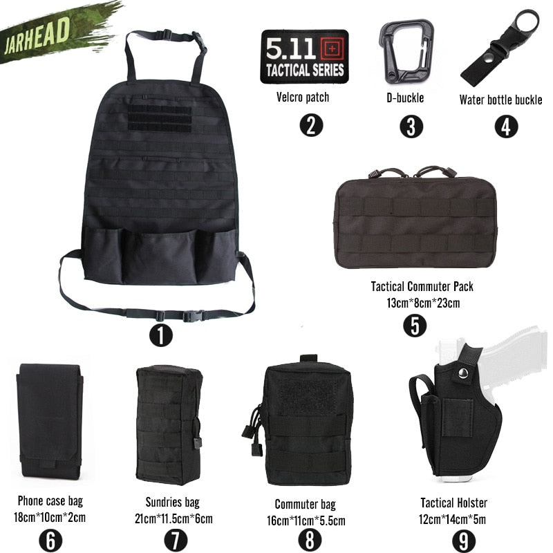 Universal Tactical MOLLE Car Seat Back Organizer military MOLLE Panel Vehicle Seat Cover Protector Kit Mat Black