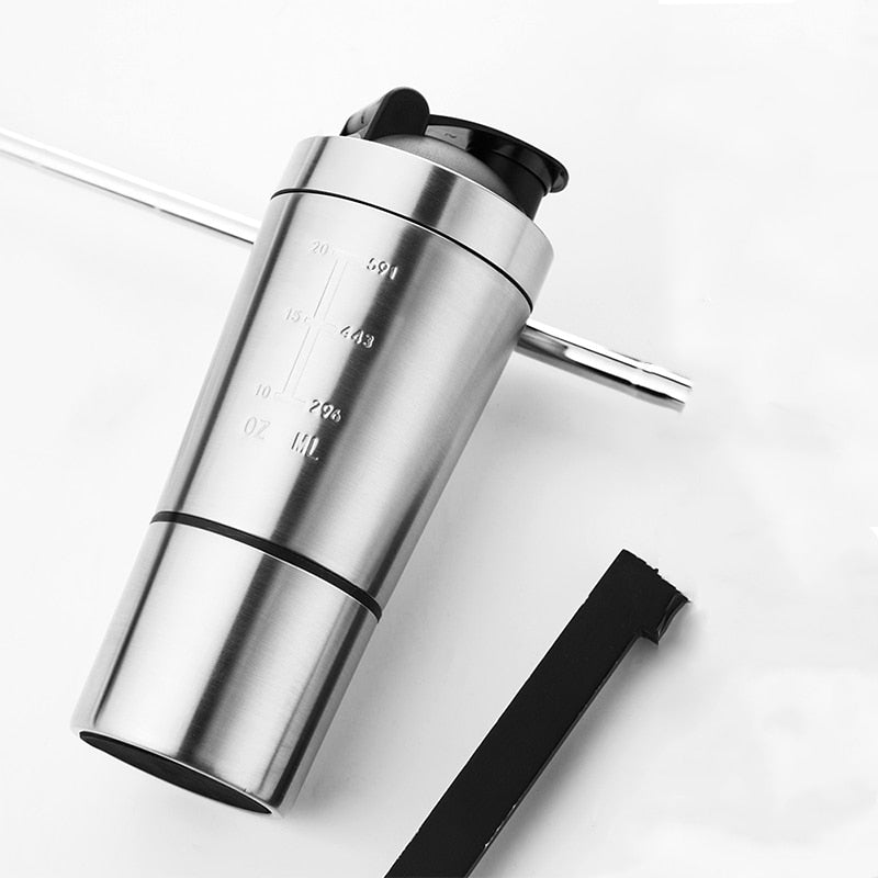 New Stainless Steel Cup Vacuum Mixer Outdoor Drink Kettle Detachable Double Layer Whey Protein Powder Sports Shaker Water Bottle