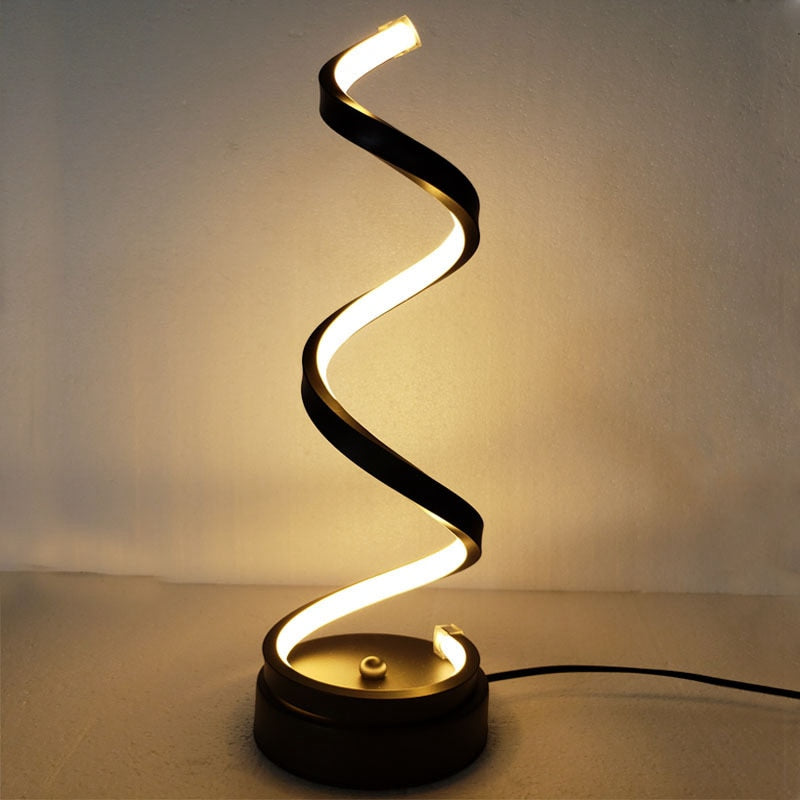 Lámpara de mesa en espiral LED moderna, lámpara de mesita de noche de escritorio curvada, luz blanca fría cálida para sala de estar, dormitorio, iluminación de lectura