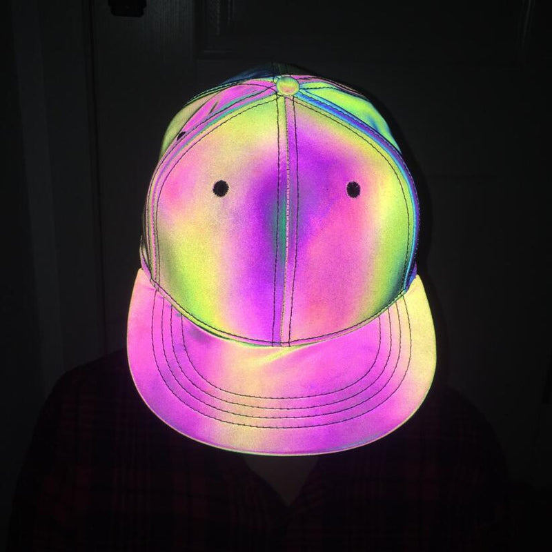 Bunte reflektierende leichte Baseballmütze verstellbare Hip-Hop-Hüte Snapback Damen / Herren Rainbow Night Reflective Club Hat Streetwear