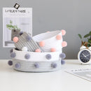 INS Pompom Cotton Rope Storage Baskets Handmade Woven Dirty Clothes Laundry Basket Kids Toys Desktop Sundries Organizer Hamper
