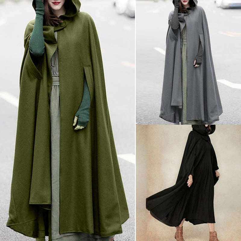 ZANZEA Mujer Poncho Invierno Con Capucha Frente Abierto Capa Suelta Sólido Abrigo Largo Sudaderas Con Capucha Cosplay Outwear Navidad Capa Casual