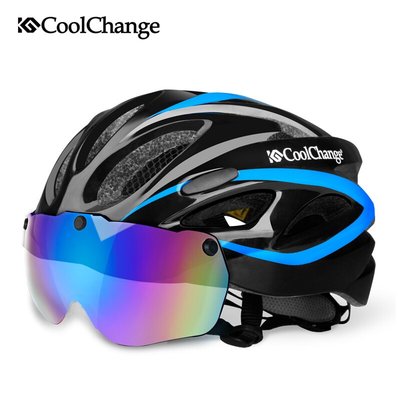 CoolChange Fahrradhelm Integral geformter ultraleichter MTB Fahrradhelm mit Brille Insektennetz Fahrrad Casco Ciclismo 57-62 CM