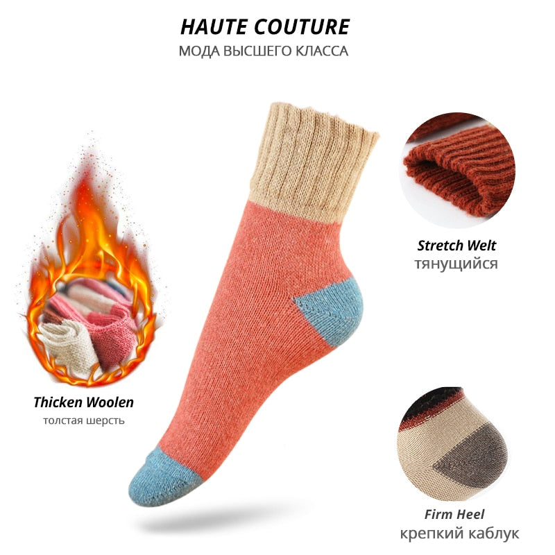 HSS Brand 5 Pairs High Quality Women Winter Socks Vintage Patchwork Rabbit Wool Sock Thicken Warm Thermal Cotton Socks