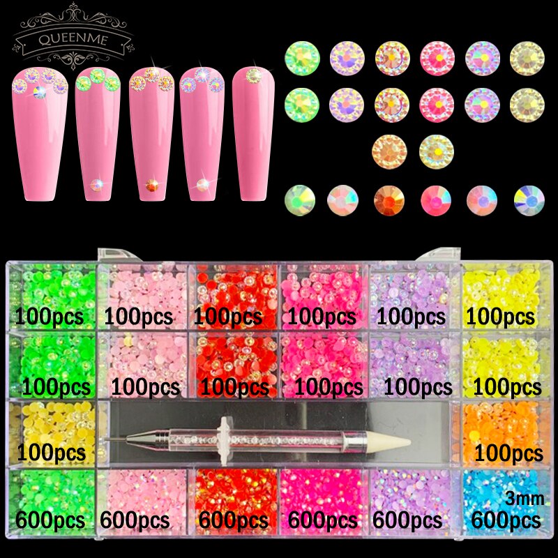 21 Grids Crystals Diamonds Nail Strasssteine ​​Set 3100pcs FlatBack Strasssteine ​​Kit funkelnde Nail Art mit 1 Stift für Dekorationen