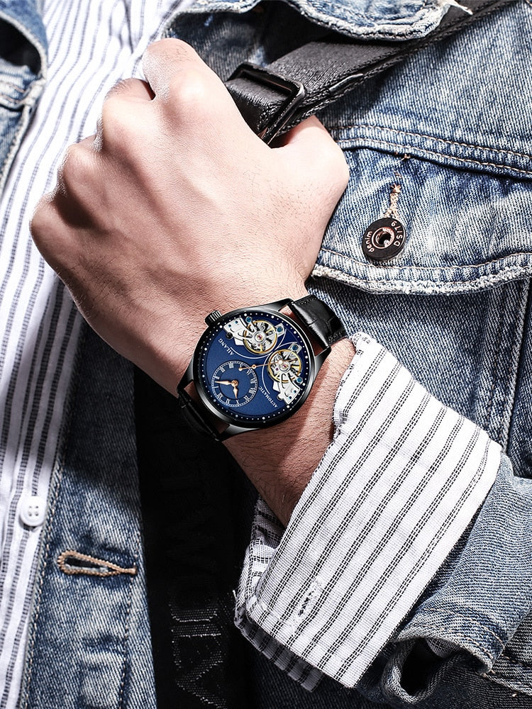 AILANG Genuine Brand Men&#39;s Double Tourbillon Luminous Direct-looking Mechanical Watch Automatic Watch Men&#39;s Watch   Hollow Movem