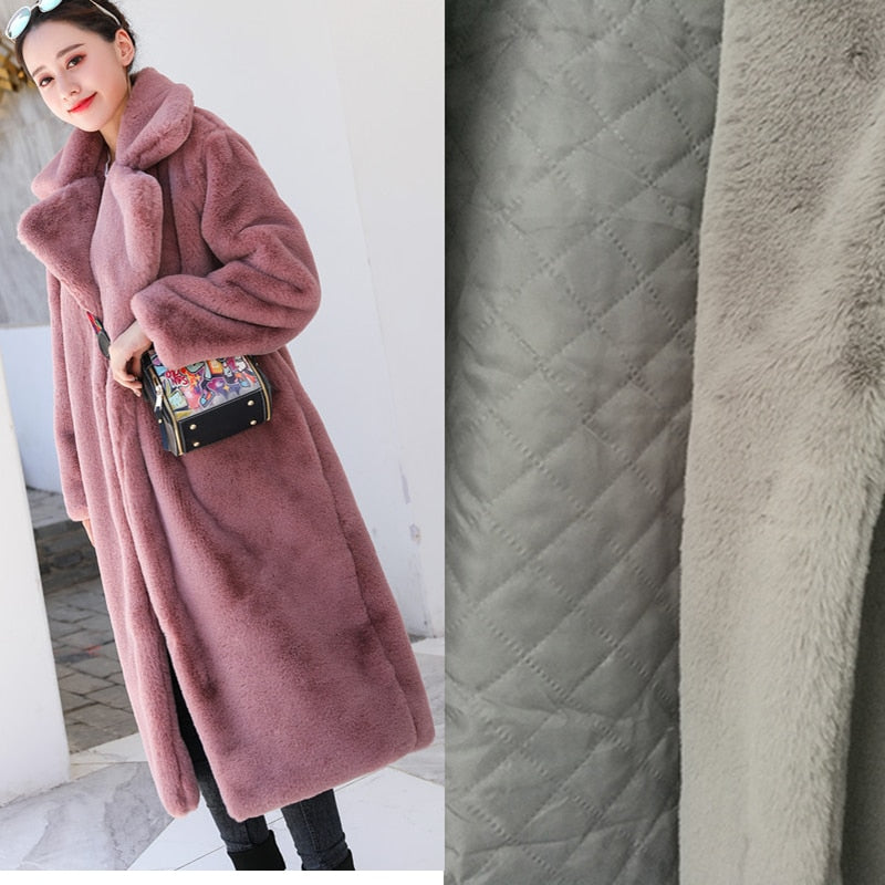 Winter Frauen Hohe Qualität Faux Kaninchen Pelzmantel Luxus Langen Pelzmantel Lose Revers Mantel Dicke Warme Plus Größe Weibliche Plüsch Mäntel