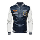 Bomber Leather Jacket Men Baseball Jackets Biker Pu Coat Faux Pilot Varsity Fleece College Top Leather Black Slim Fit Motorcycle