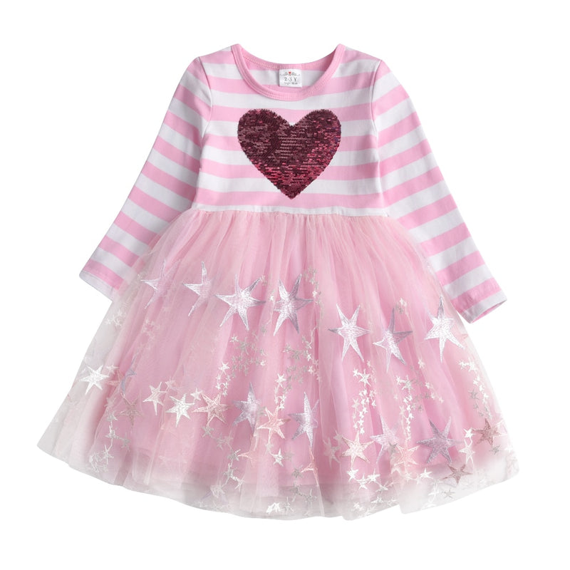 VIKITA, vestido a rayas para niñas, vestido de princesa para niños, vestidos con diseño de corazón para niñas, ropa informal escolar para niñas, ropa para niños