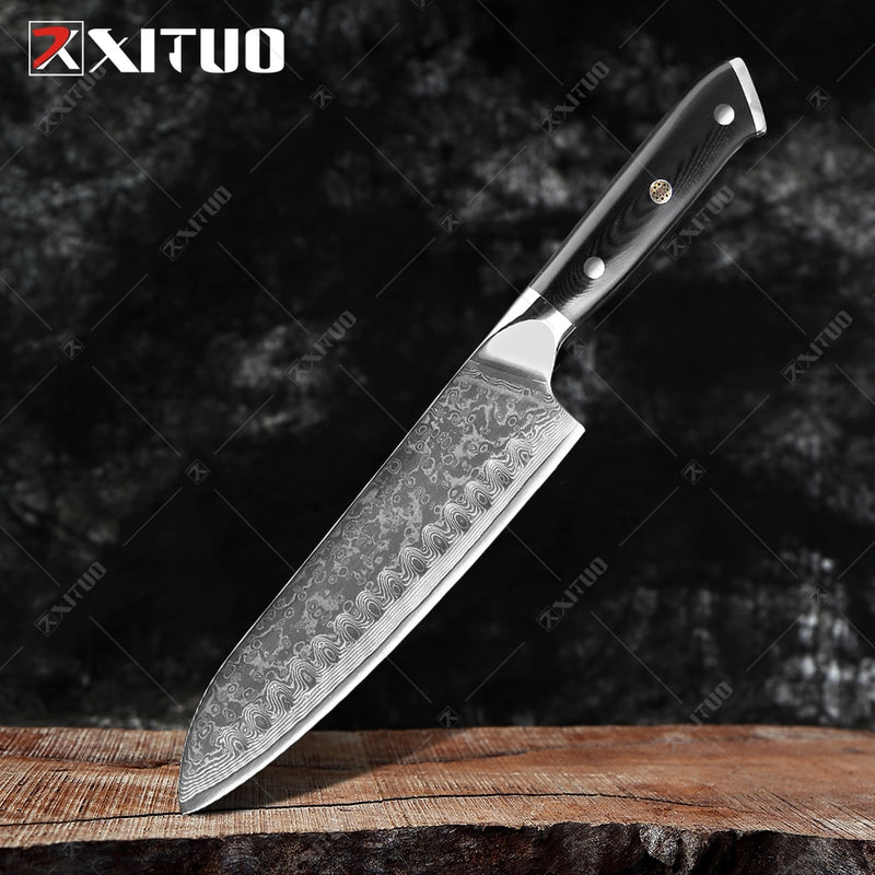 XITUO Damasco Chef cuchillo 1-8 piezas profesional Japón Sankotu Cleaver hueso cuchillos utilidad Kiritsuke pelado cuchillo de cocina