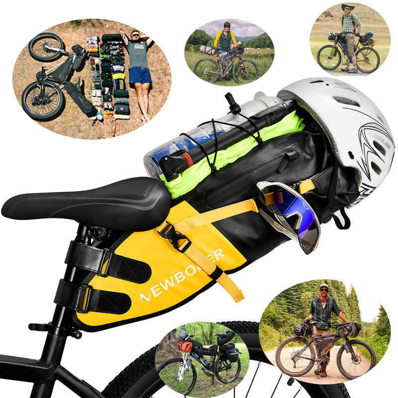 Bolsa de bicicleta NEWBOLER impermeable 13L bolsa de sillín de bicicleta de gran capacidad ciclismo bolsa trasera plegable MTB Road Trunk Bikepacking