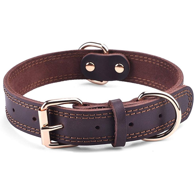 Benepaw Quality Genuine Leather Dog Collar Durable Vintage Heavy-duty Rustproof Double D-Ring Pet Collar For Medium Large Dogs