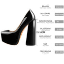 Onlymaker Damenpumps mit runder Zehenpartie, 16 cm, klobige High Heels, Knöchelriemen, Kleid, Huf, dicke Absätze, Schuhe, große Pumps