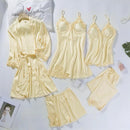 Lace Patchwork 5PCS Sleepwear Nightgown Kimono Bathrobe Gown Satin Lady Nighty&amp;Robe Suit Sexy Home Clothes White Wedding Robe