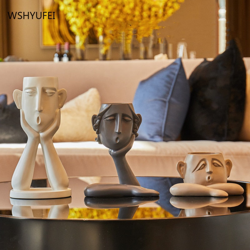 Decoración de figuras abstractas, maceta de resina, jarrón moderno, adornos para el hogar, mueble de TV, porche, sala de estar, escultura, muebles artesanales