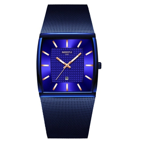 NIBOSI, relojes para hombre, marca superior, reloj de cuarzo cuadrado azul de lujo, reloj de pulsera dorado resistente al agua para hombre, reloj Masculino