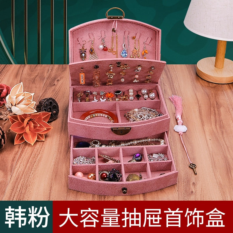 Jewlery Box With Large Capacity Ornament Ear Stud  Simple And  Exquisite Necklace Ring Household High-End Jewelry Box