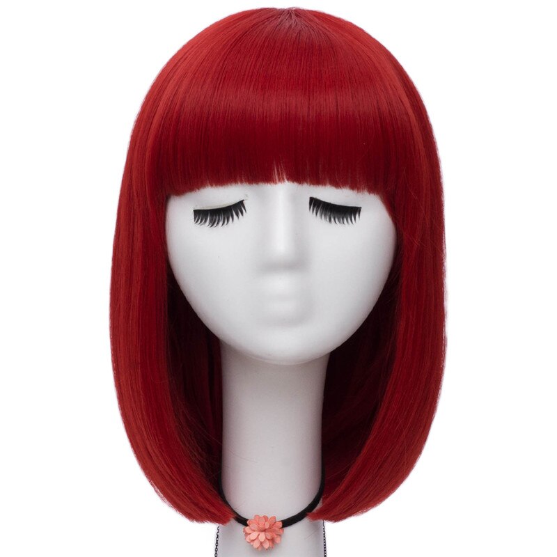 Women Orange Short Cosplay Wig with Bangs BOb Hairstyle  Heat Resistant Fiber Synthetic Straight Hair