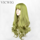 24inch Synthetic Green Black Hair Curly Big Wave Cosplay  Wigs With Bangs for Women African American Heat Resistant Fiber Hair