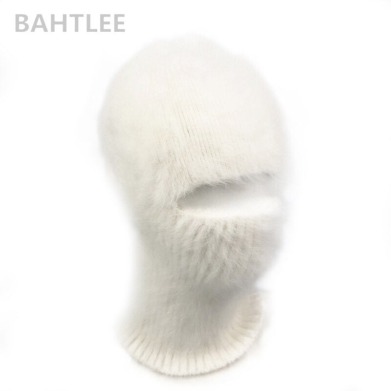 BAHTLEE Winter Ski Mask Balaclava Angora Rabbit Knitted Hat Scarf Neck Warmer For Men Or Women Fleece Cap