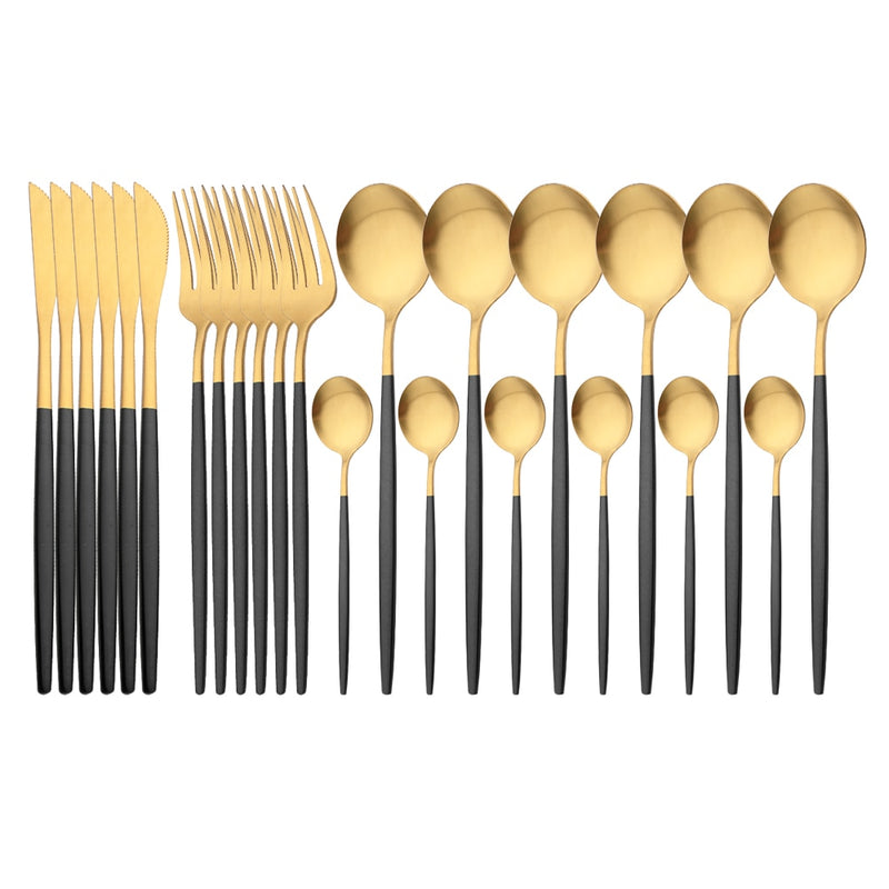 24Pcs Gold Matte Dinnerware Cutlery Set Stainless Steel Flatware Set Dinner Kniffe Fork Spoon Silverware Set Kitchen Tableware