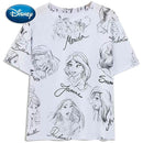 Disney Princess T-Shirt Snow White Cinderella Ariel Belle Cartoon Print Women T-Shirt O-Neck Short Sleeve Cotton Tee Tops Female