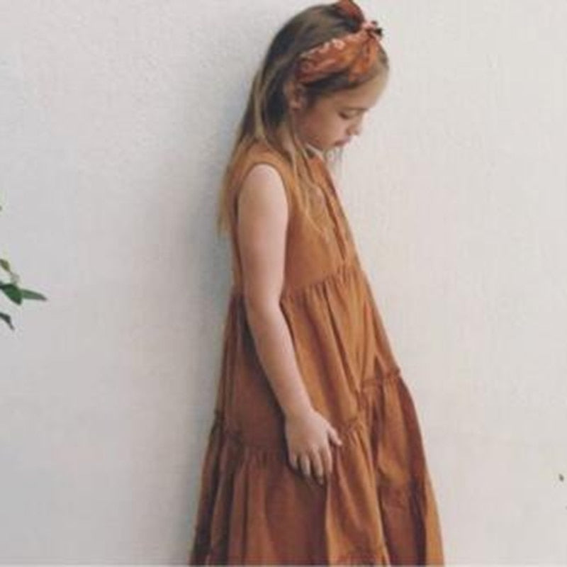 Ropa de bebé niña, vestido de verano sólido para niñas pequeñas, vestido informal para niñas pequeñas, vestido de princesa sin mangas de lino y algodón