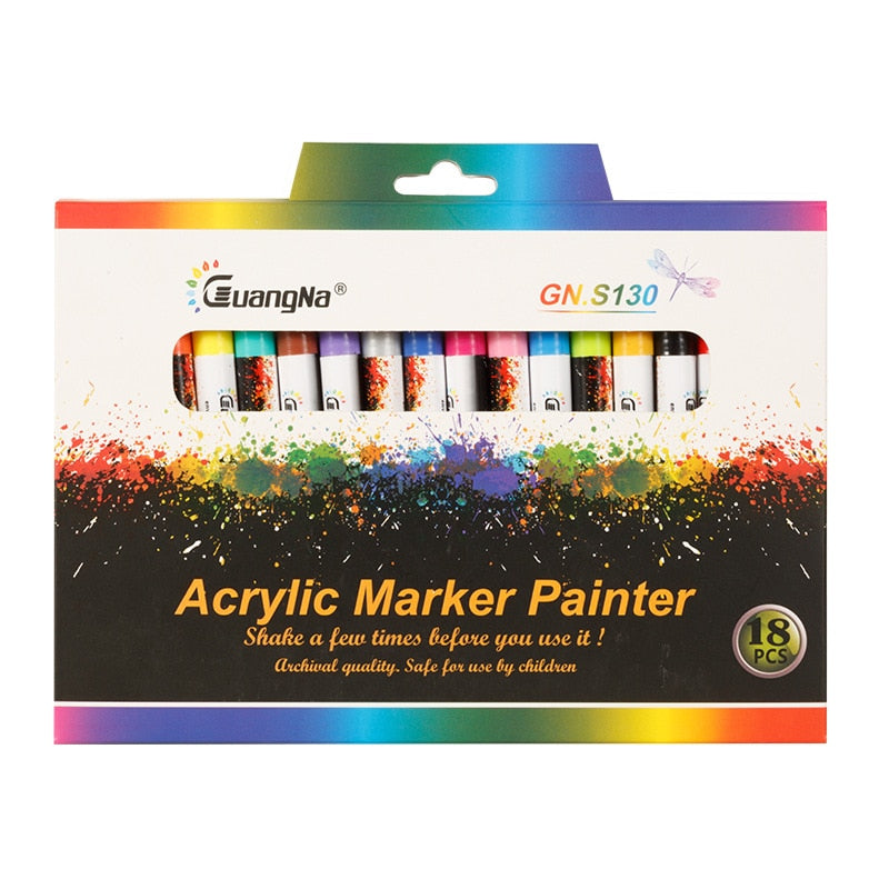 GN 6/12/18/36 Colors 0.7MM Acrylic Paint Marker Pen Set Art Drawing Marker Pen For Ceramic Rock Glass Porcelain Mug Wood Fabric