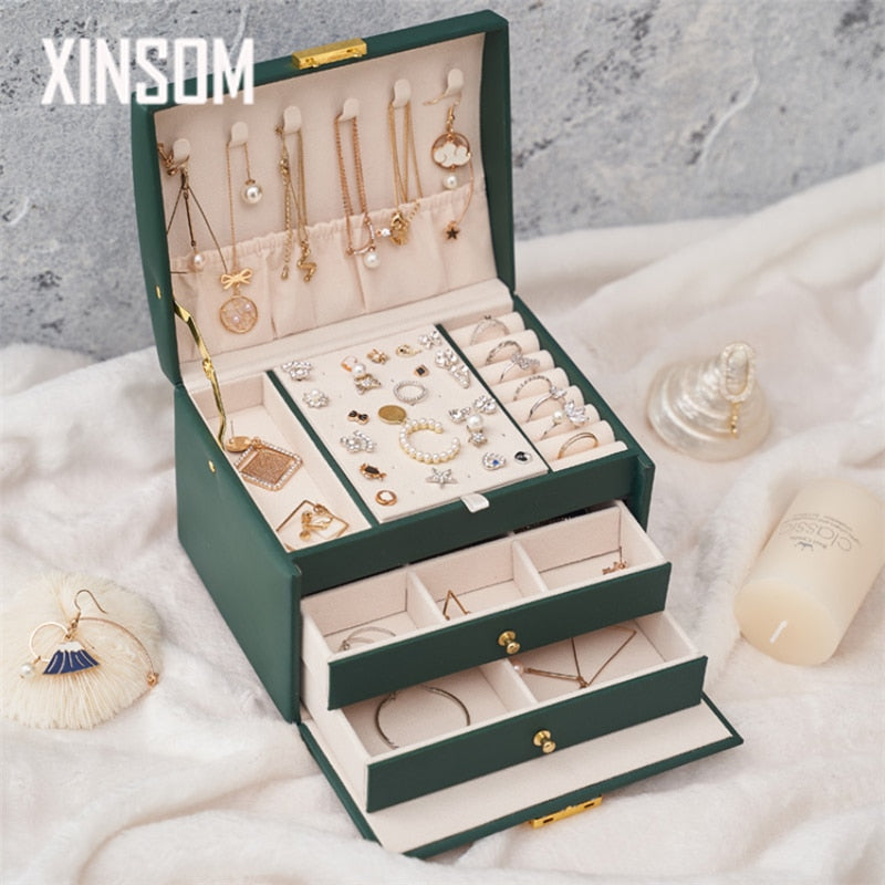 XINSOM Jewelry Box Organizer Portable Necklaces Earrings Rings Jewelry Organizer PU Leather Storage Joyeros Organizador De Joyas