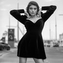 Fitshinling Vintage Gothic Velvet Dress Women Dark A Line Buttons Winter Grunge Slim Vestidos Long Sleeve Black Punk Dresses New