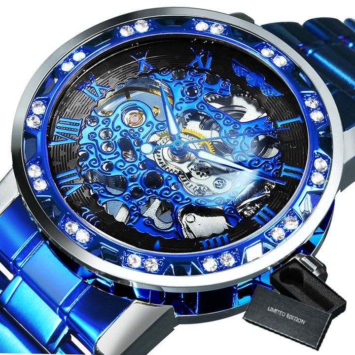 Winner Transparent Diamond Mechanical Watch Skeleton Wrist Watch for Men Top Brand Luxury Watches Unisex Size Clock reloj hombre